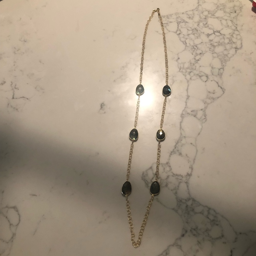 Gold/brown and blue stone gem necklace never worn but no tags **costume**